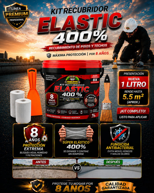 KIT LITRO RECUBRIDOR ELASTIC 400 + BROCHA + 2 MALLAS + ESPATULA + GUANTES F1