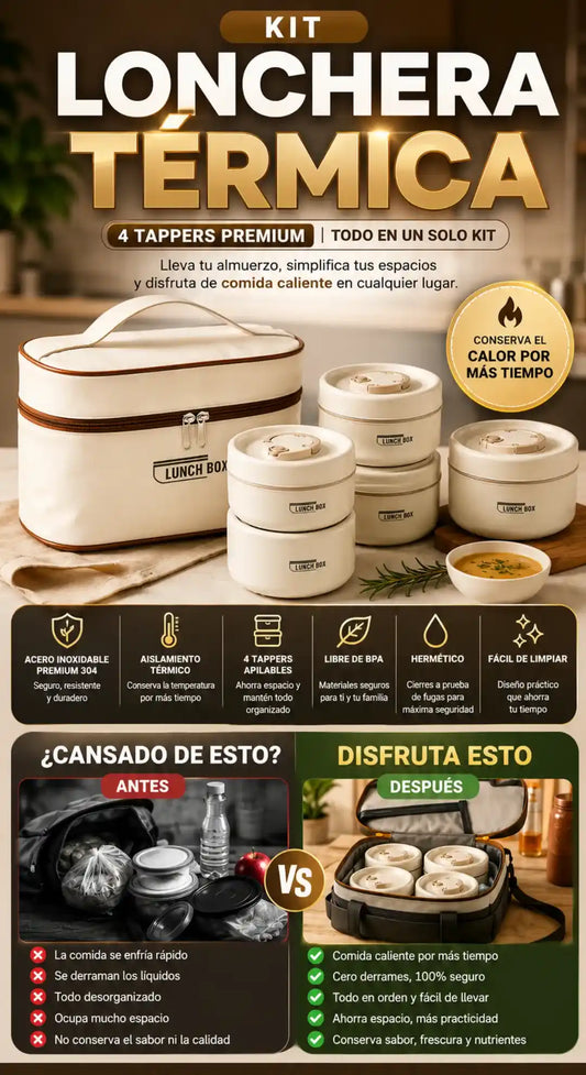 KIT LONCHERA TERMICA + 4 TAPERS + MALETIN F1