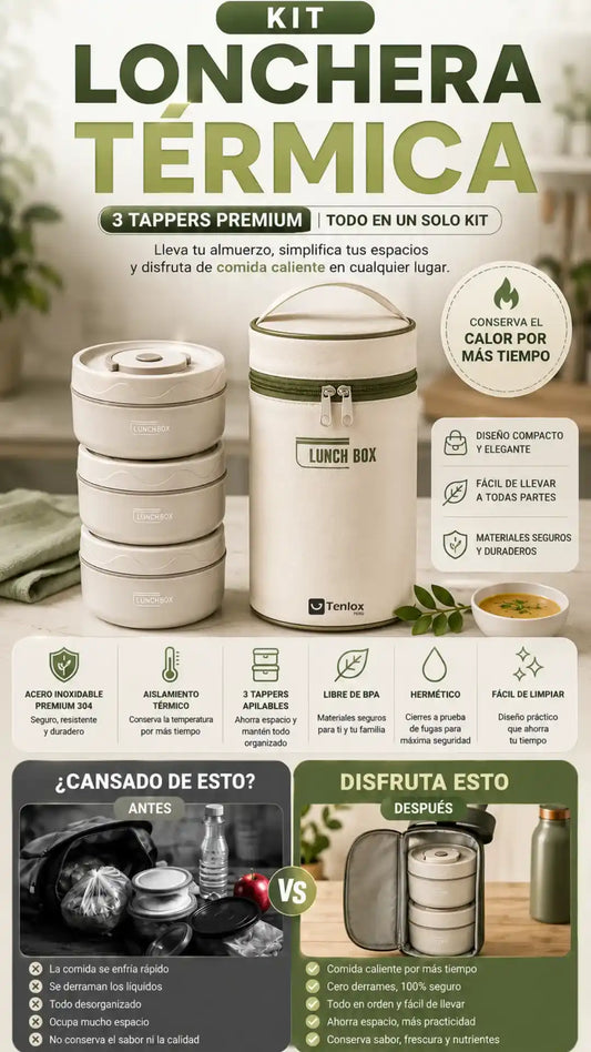 KIT LONCHERA TERMICA CILINDRO + 3 TAPERS + MALETIN F1